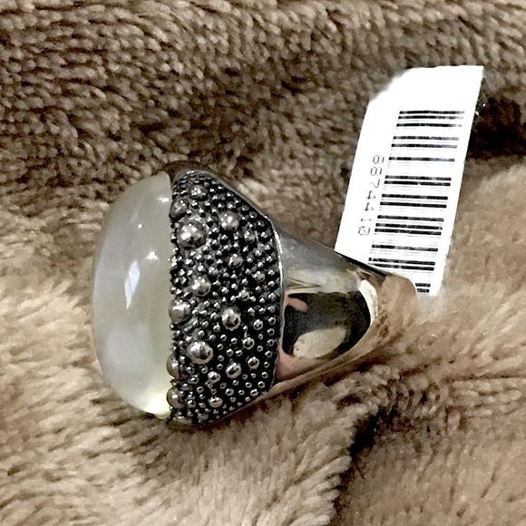 MICHAEL DAWKINS Starry Night Sterling Silver Mother of Pearl Doublet Ring 9-3/4 - Picture 4 of 17